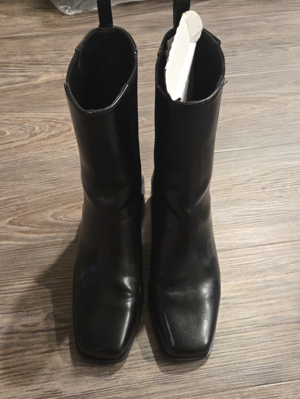 H&M Black Square-Toe Mid-Calf Heeled Boots